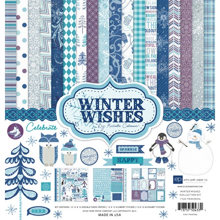 Набір паперу Winter Wishes 30х30 см 12 аркушів + наклейки від Echo Park