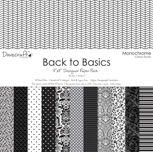 Набір паперу Back to Basics Monochrome 20х20 см 12 аркушів від Dovecraft