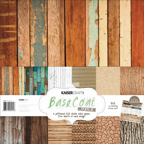 Набор бумаги Base Coat 30х30 см 12 листов + наклейки от Kaisercraft