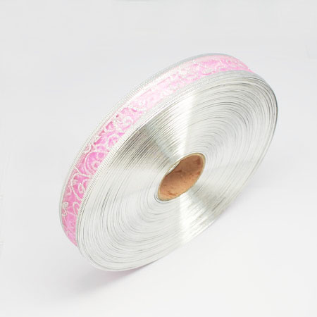 Лента из органзы розового цвета с серебристым узором, 25 мм, 90 см
