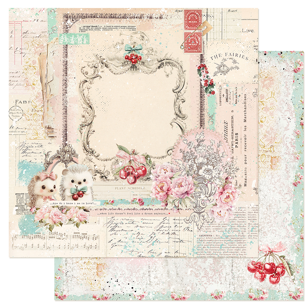 Лист двусторонней скрапбумаги Dreaming Of Pink Skies - Cherry Sweet, 30x30 см, Prima