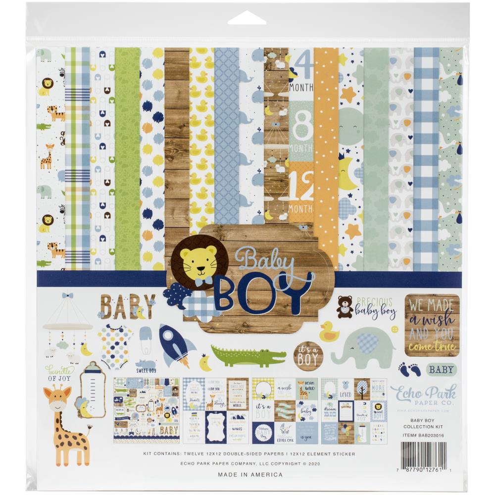 Набор бумаги для скрапбукинга Baby Boy, 12 листов + наклейки, 30х30 см, Echo Park