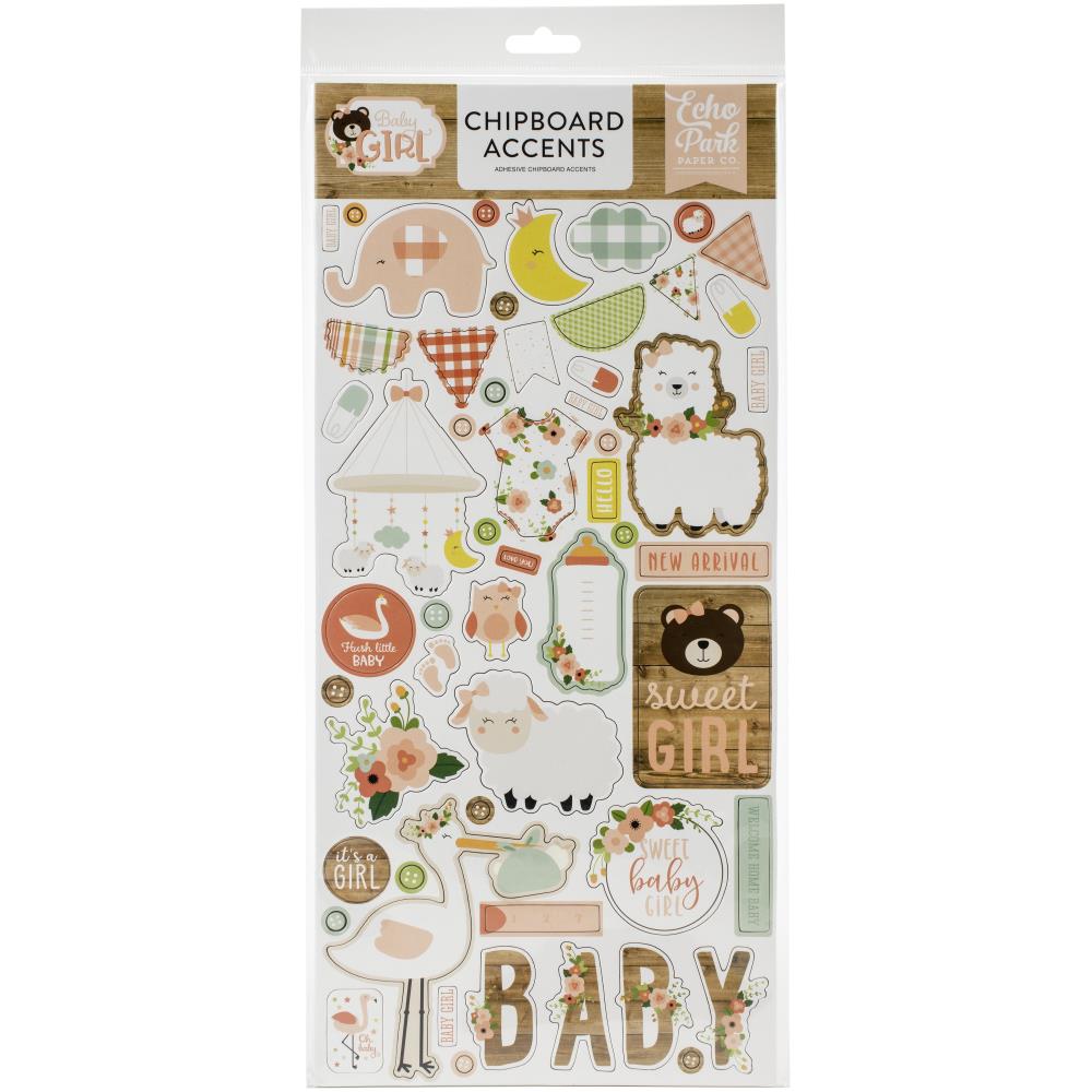 Набор клеевого чипборда Baby Girl - Accents, 15х32 см, Echo Park