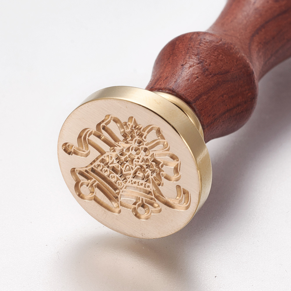 Печатка для сургучу з дерев'яною ручкою, Різдвяний дзвіночок, латунь, золотий, 8,95 см, 2,55x1,45 см