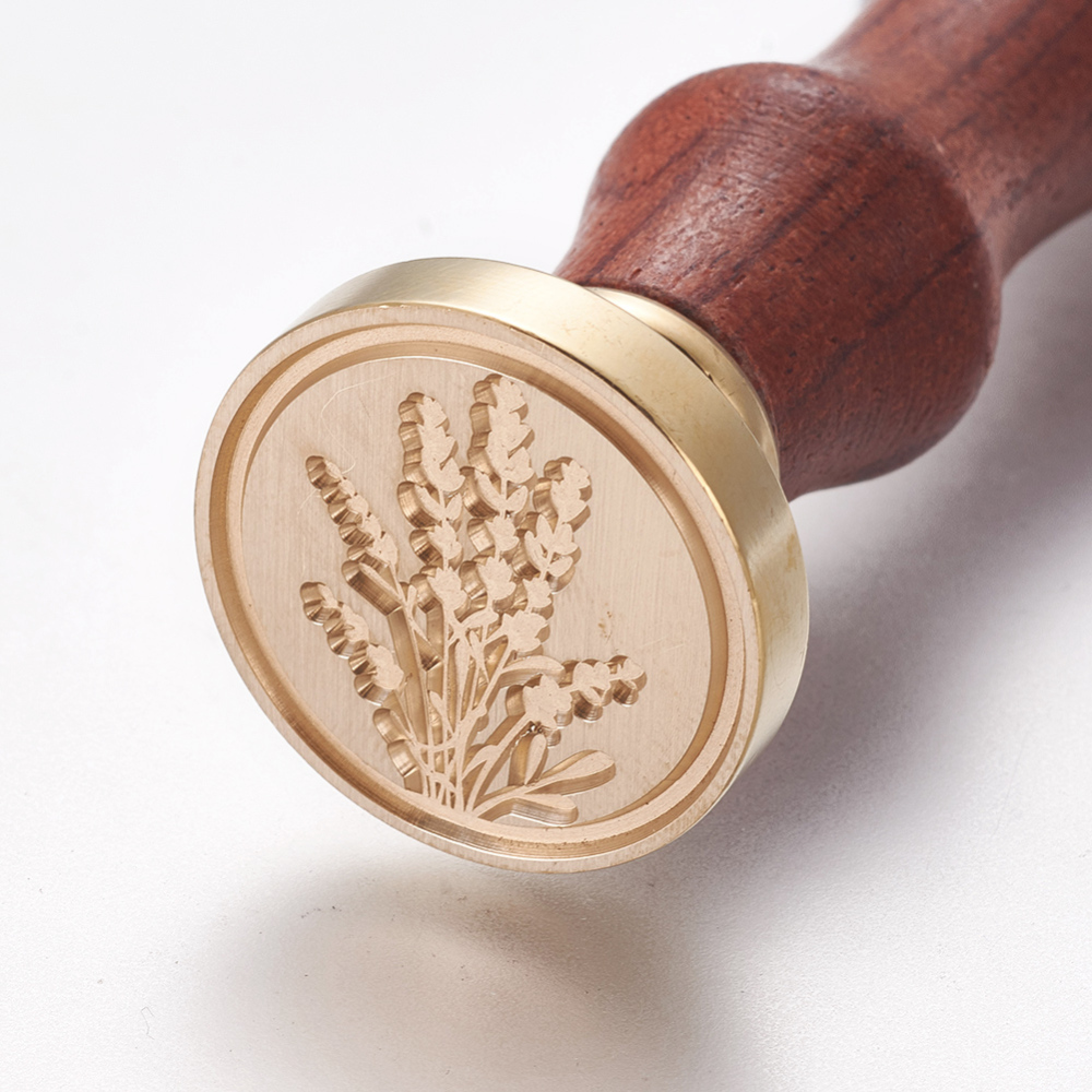 Печать для сургуча с деревянной ручкой, Пшеница, латунь, золотой, 8,95 см, 2,55x1,45 см