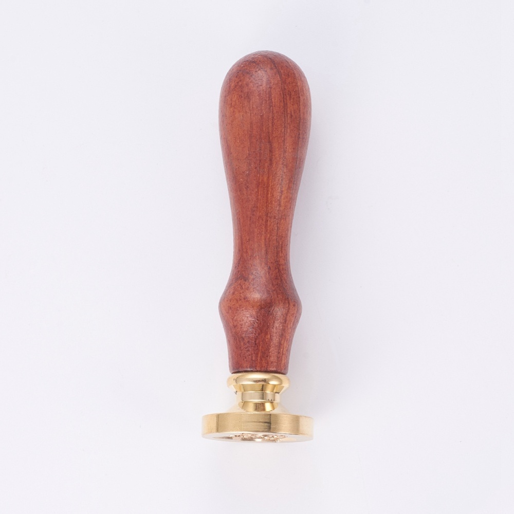 Печатка для сургучу з дерев'яною ручкою, Роза бутон, латунь, золотий, 8,9 см, 2,55x1,4 см