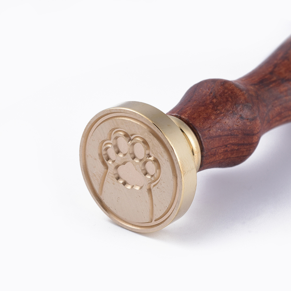 Печать для сургуча с деревянной ручкой, Кошачья лапка, латунь, золотой, 90 мм, 25x14,5 мм