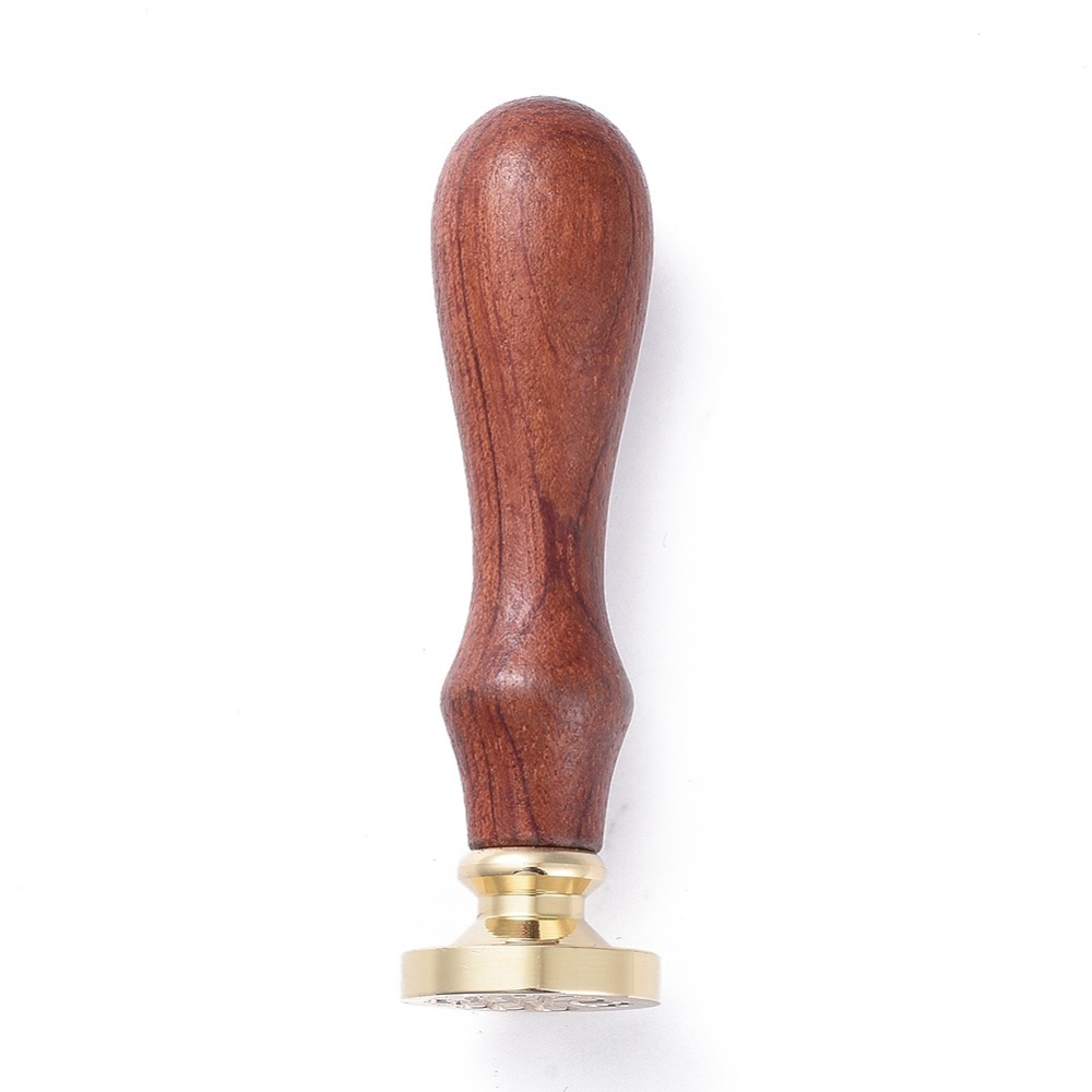 Печатка для сургучу з дерев'яною ручкою, Візерунок з сердечками, латунь, золотий, 90 мм, 25x14,5 мм