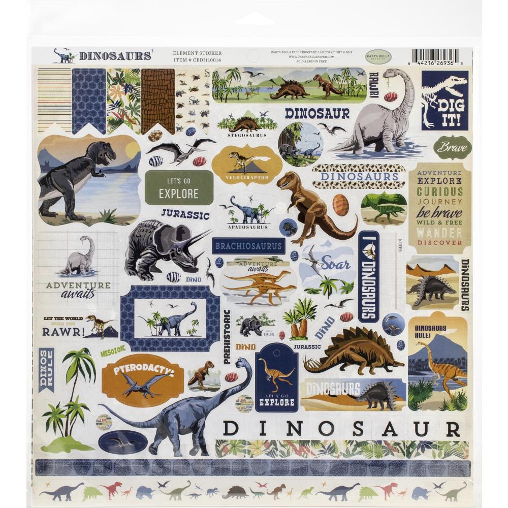 Набор бумаги для скрапбукинга Dinosaurs, 12 листов + наклейки, 30х30 см, Echo Park