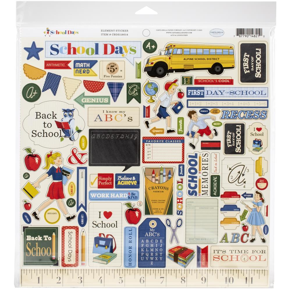 Набор бумаги для скрапбукинга School days, 12 листов + наклейки, 30х30 см, Echo Park