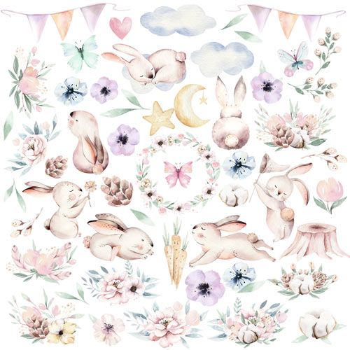 Лист с картинками для вырезания, Sweet bunny 30,5х30,5 см, Фабрика Декора