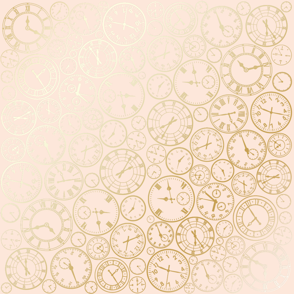 Лист односторонней бумаги с фольгированием Golden Clocks Beige 30,5х30,5 см, Фабрика Декора