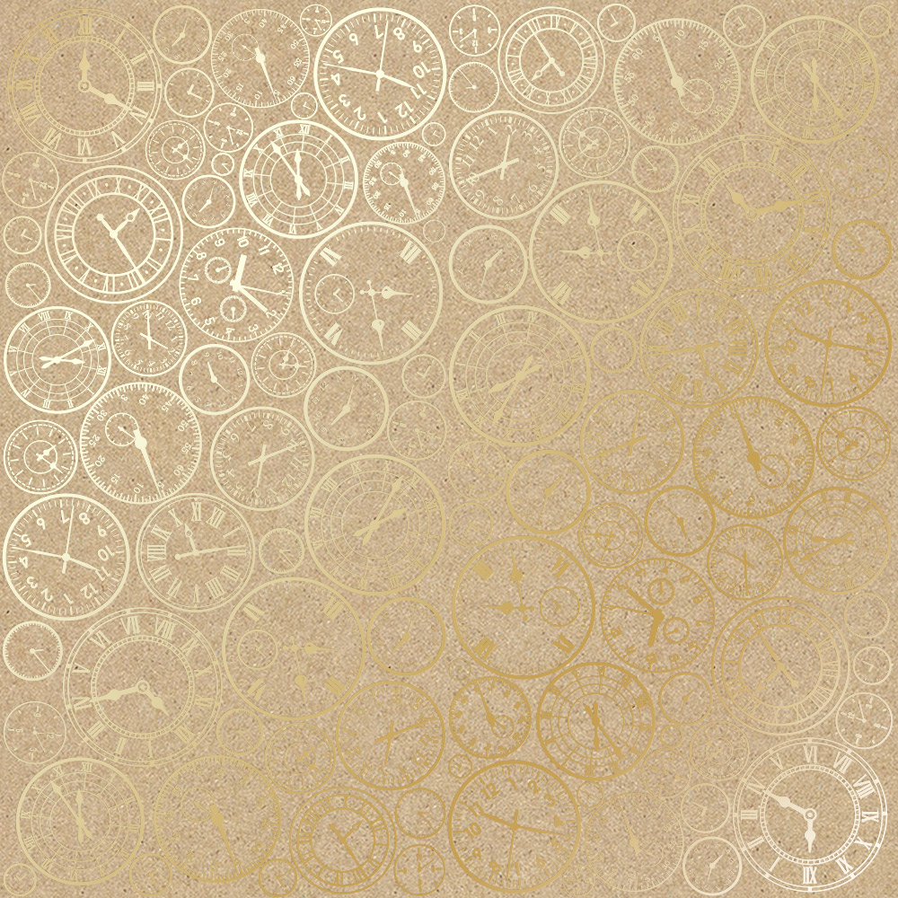 Лист одностороннього паперу з фольгуванням Golden Clocks Kraft 30,5х30,5 см