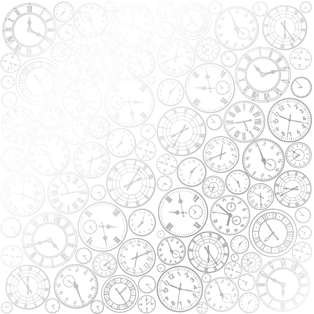 Лист односторонней бумаги с фольгированием Silver Clocks White 30,5х30,5 см Фабрика Декору
