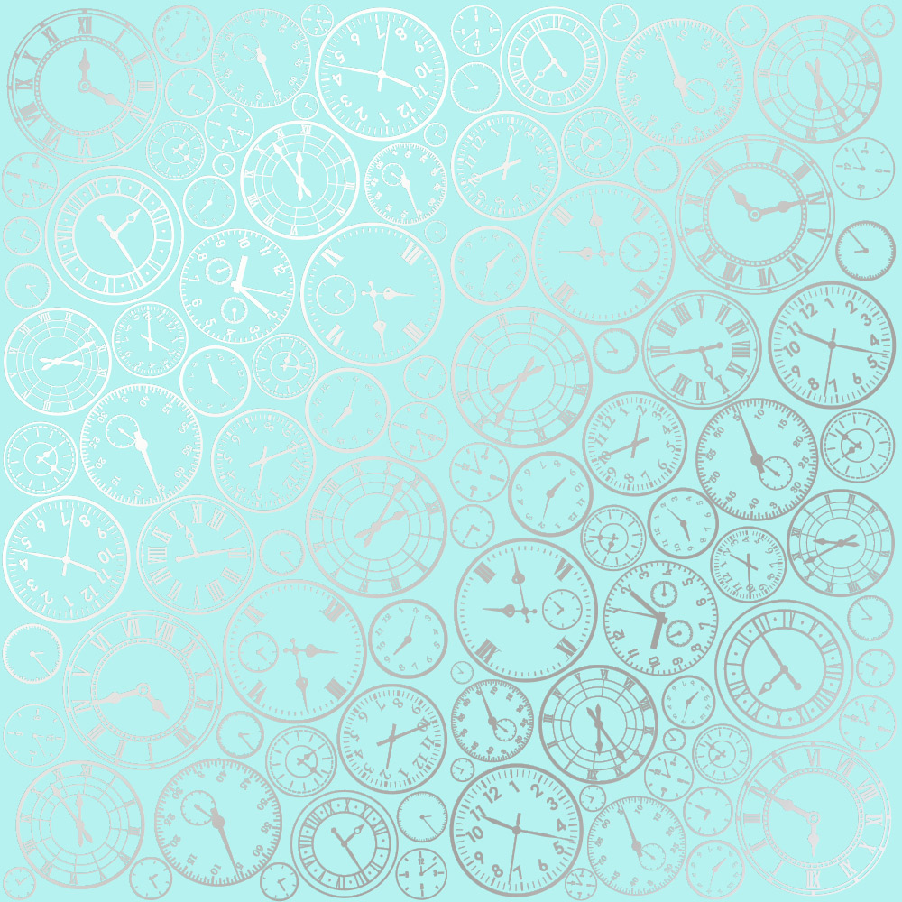 Лист односторонней бумаги с фольгированием Silver Clocks Turquoise 30,5х30,5 см
