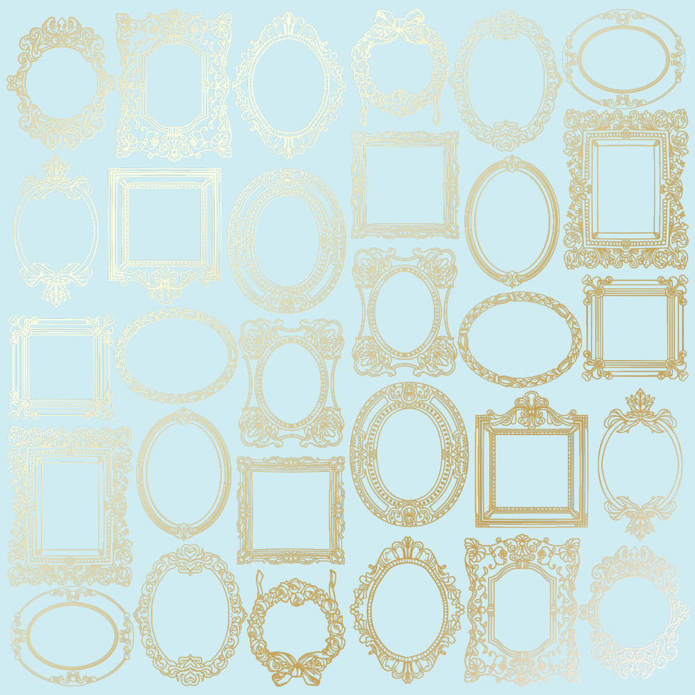 Лист бумаги с фольгированием Golden Frames Blue 30,5х30,5 см, Фабрика Декора