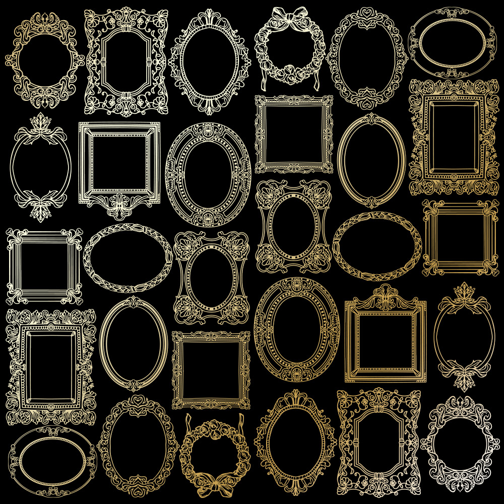 Лист бумаги с фольгированием Golden Frames Black 30,5х30,5 см, Фабрика Декора