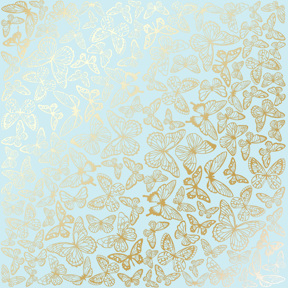 Аркуш паперу з фольгуванням Golden Butterflies Blue 30,5х30,5 см, Фабрика Декора