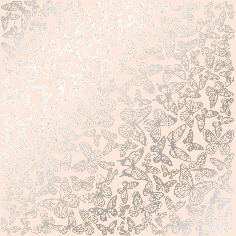 Лист бумаги с фольгированием Silver Butterflies Beige 30,5х30,5 см, Фабрика Декора