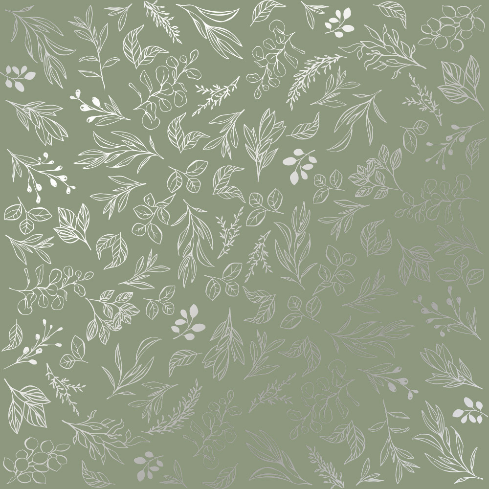 Аркуш паперу з фольгуванням Silver Branches Olive 30,5х30,5 см, Фабрика Декора