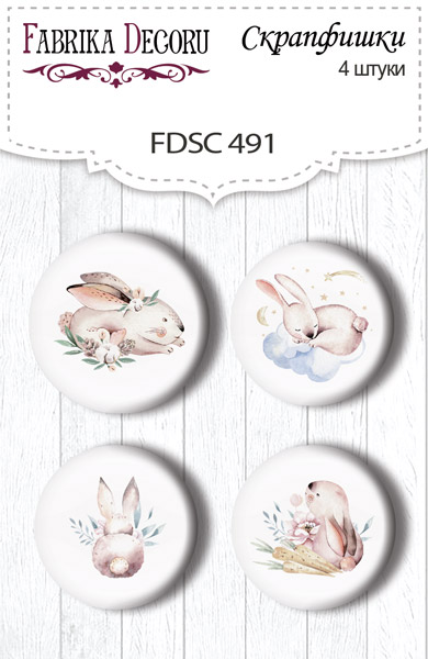 Скрапфішки, набір 4 шт, Sweet bunny # 491, Фабрика Декору