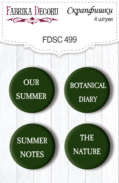Скрапфішки, набір 4 шт, Summer botanical diary EN # 499, Фабрика Декору
