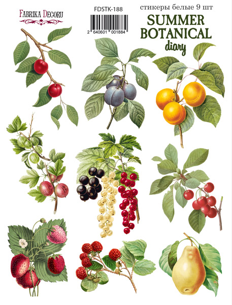 Набір наклейок, стікерів, 9 шт, Summer botanical diary # 188, Фабрика Декору