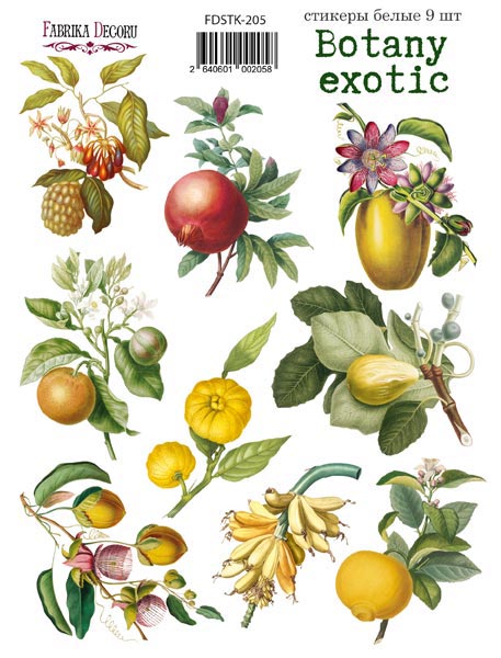 Набір наклейок, стікерів, 9 шт, Botany exotic, # 205, Фабрика Декору