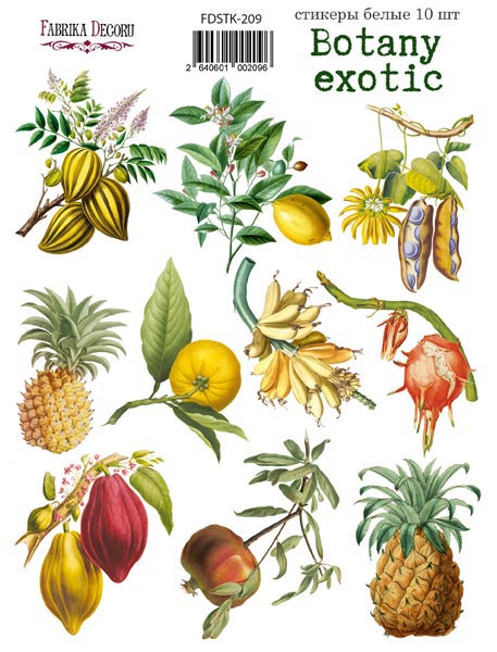 Набор наклеек, стикеров, 10 шт, Botany exotic, #209, Фабрика Декора