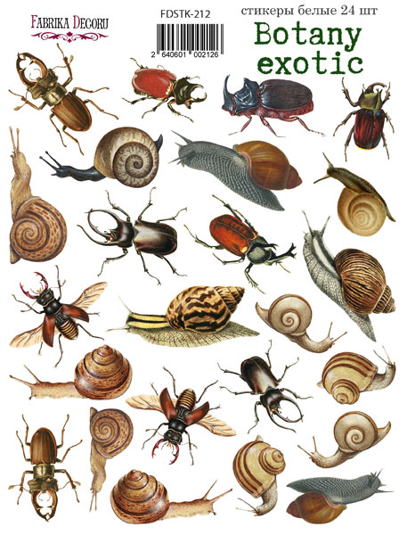 Набір наклейок, стікерів, 24 шт, Botany exotic, # 212, Фабрика Декору