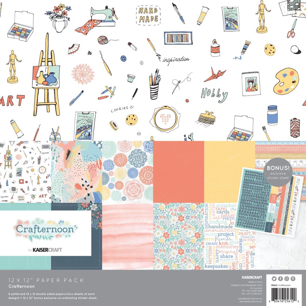 Набор бумаги для скрапбукинга Crafternoon, 12 листов + наклейки, 30х30 см, Kaisercraft