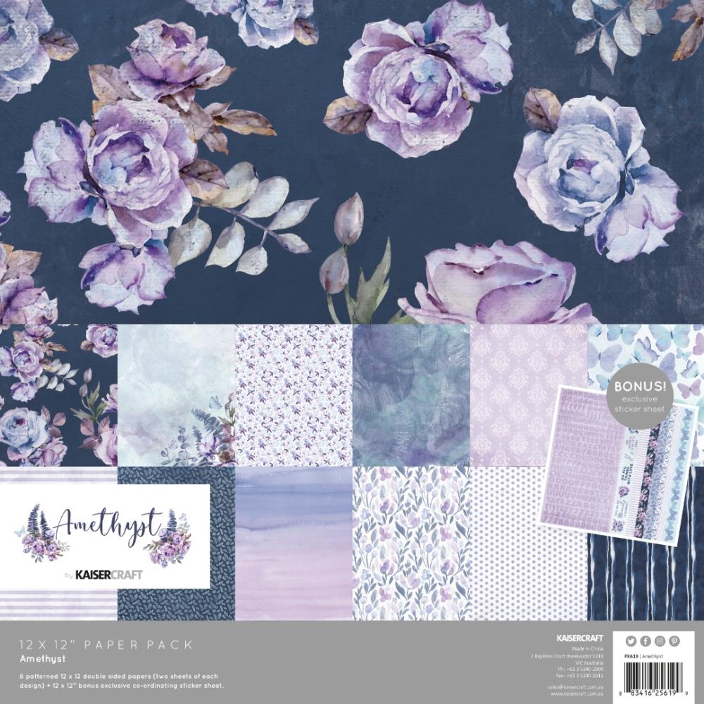 Набор бумаги для скрапбукинга Amethyst, 12 листов + наклейки, 30х30 см, Kaisercraft
