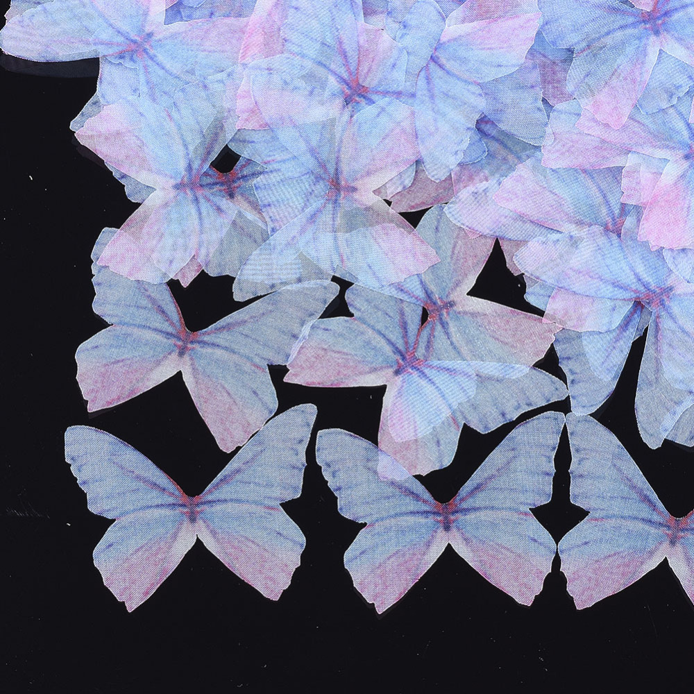 Декоративное украшение из органзы, Бабочка, 1 шт, голубо-розовый, 41x48,5 мм