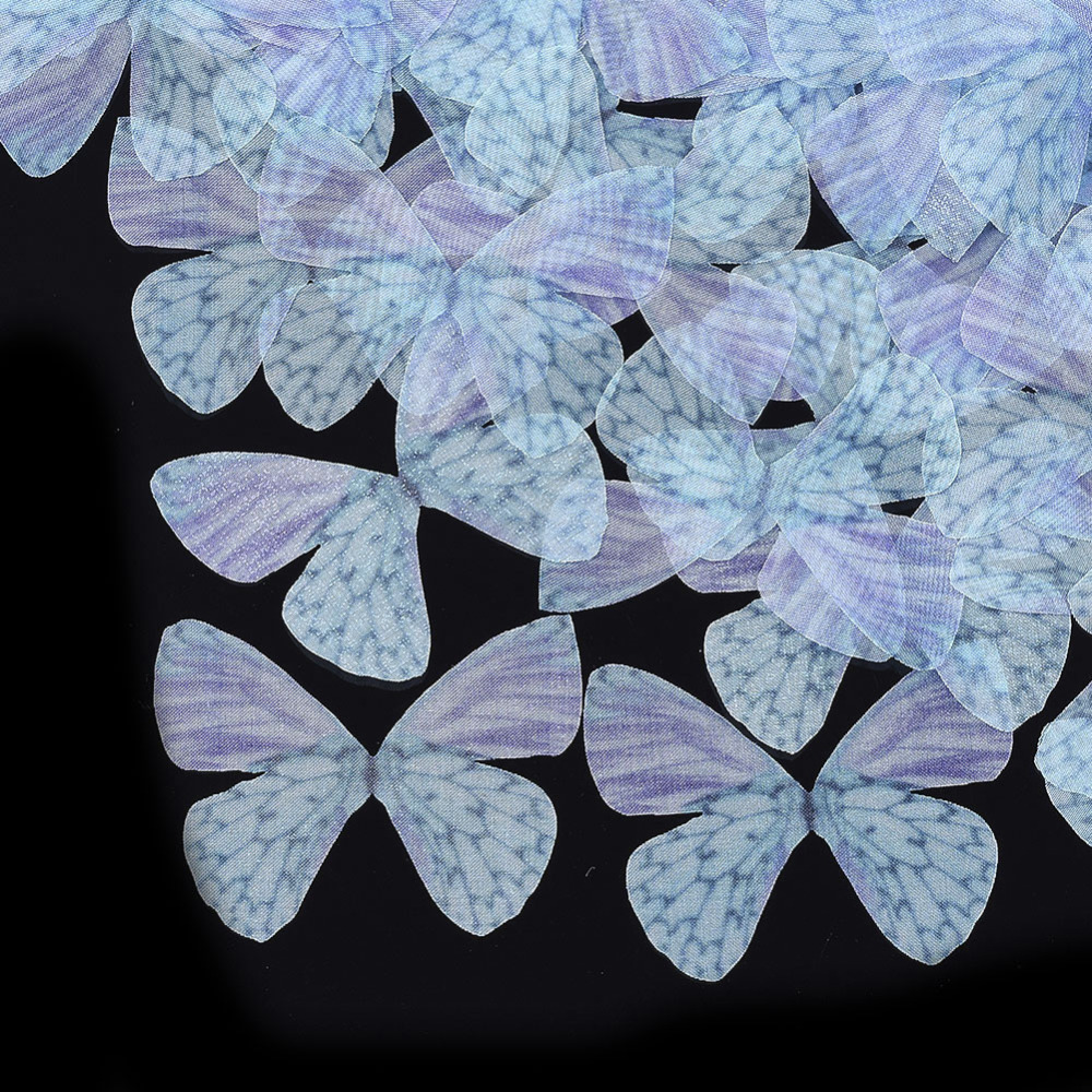 Декоративное украшение из органзы, Бабочка, 1 шт, небесно-голубой, 40,5x49 мм