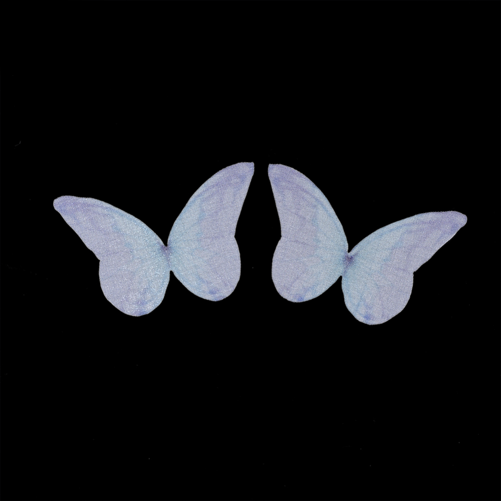 Декоративное украшение из органзы, Бабочка, 1 шт, нежно-голубой, 40x54,5 мм