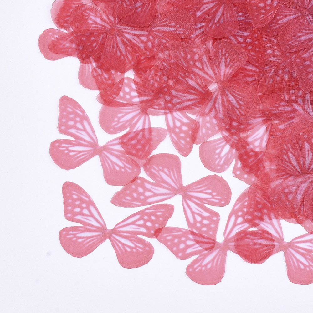 Декоративное украшение из органзы, Бабочка, 1 шт, красный, 34x47,5 мм