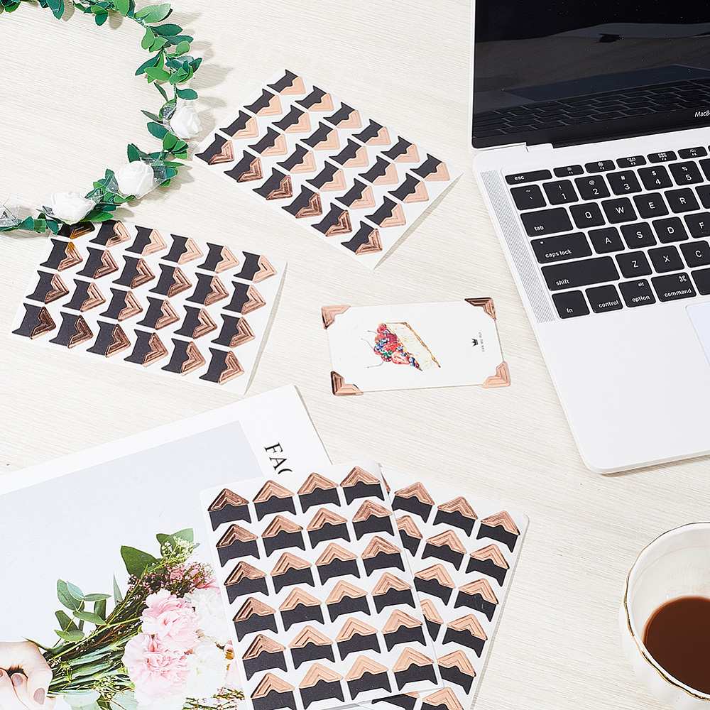 Лист наклеек, уголки для фотографий, красное золото, 12.5x9x0.07 мм, уголок 21x20 мм