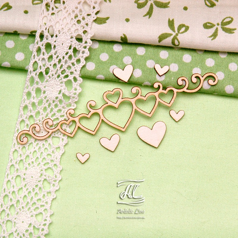 Чипборд, Орнамент с сердечками, 9х2 см, Artistic Line