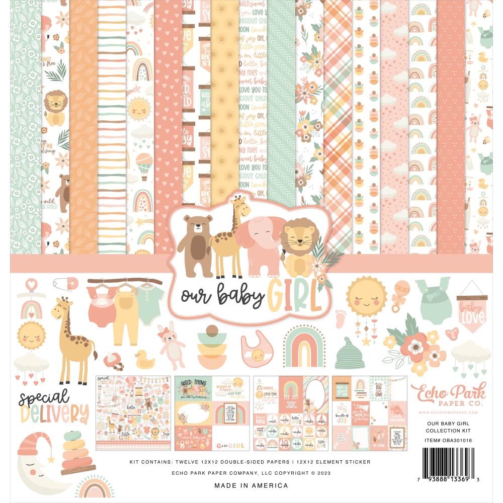 Набор бумаги для скрапбукинга Our Baby Girl 30х30 см, 12 листов + наклейки, Echo Park