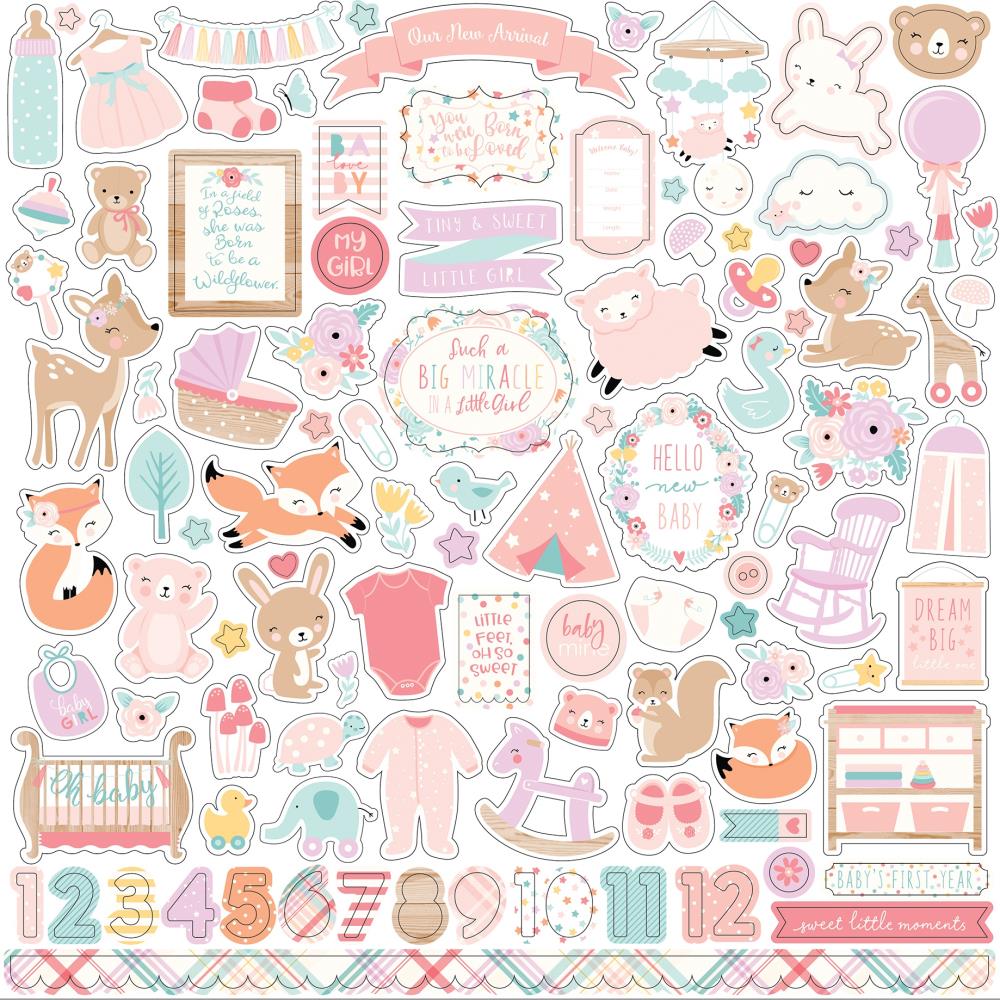 Набір наклейок Cardstock Stickers - Hello Baby Girl, 30х30 см, Echo Park