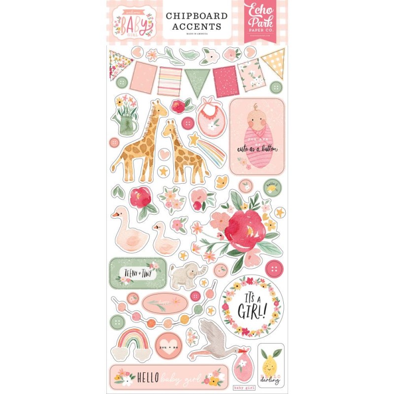 Набір чіпборду Welcome Baby Girl - Accents, 15х30 см, Echo Park