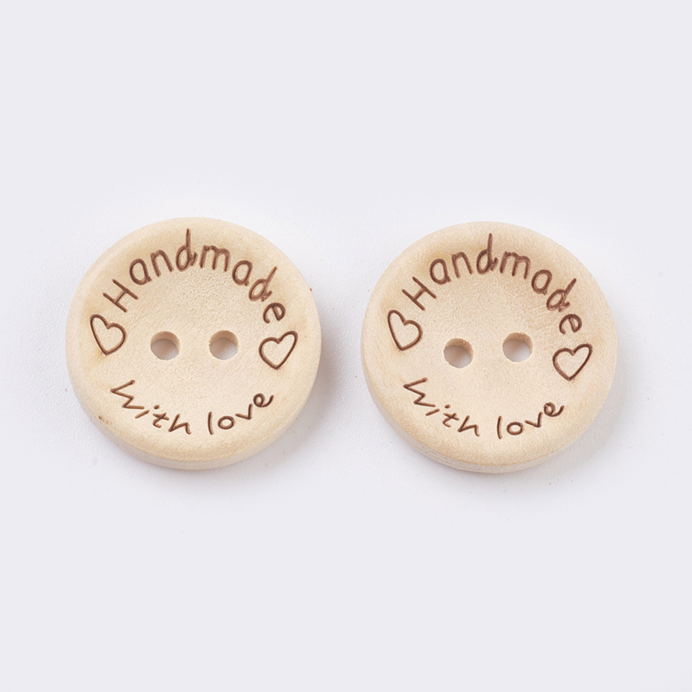 Дерев'яний гудзик HandMade with Love, 20 мм, 1 шт, колір натуральний