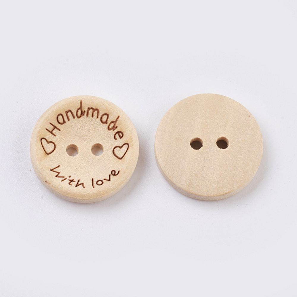 Дерев'яний гудзик HandMade with Love, 20 мм, 1 шт, колір натуральний