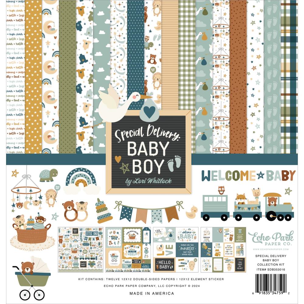 Набор скрапбумаги Special Delivery Baby Boy 30х30 12 листов + наклейки Echo Park