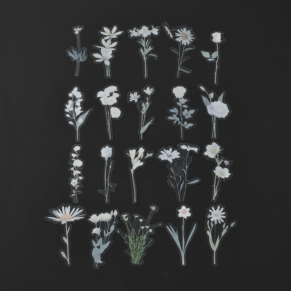 Набор наклеек из пленки, Белые цветы, размер 6-9 см, 40 шт