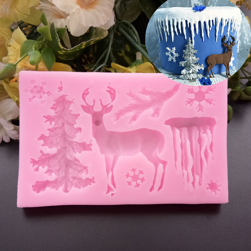 Силиконовый молд, Рождественский олень, розовый, 116x74x10 мм