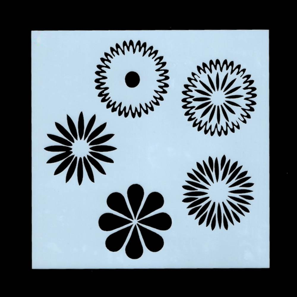 Пластиковий трафарет, Квіти з частими пелюстками, 1 шт, 13x13 см, товщина 0,2 мм
