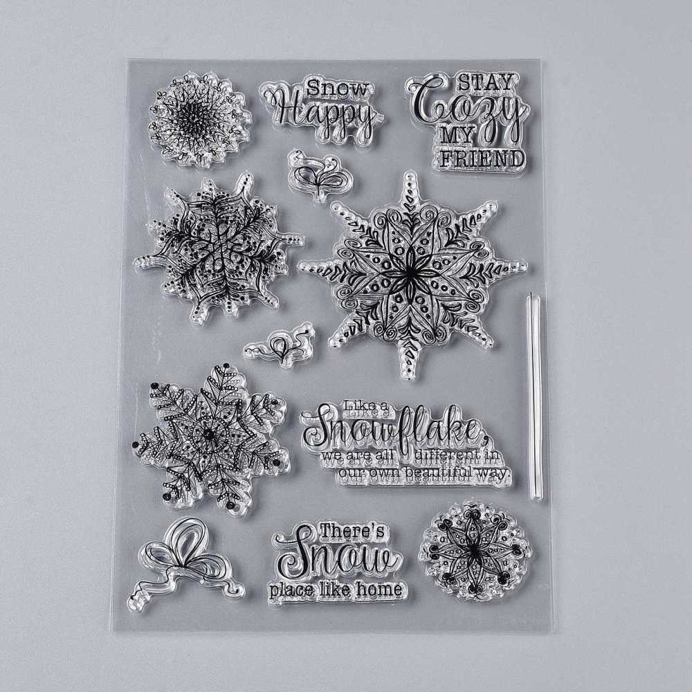 Акриловый штамп, Снежинки и новогодние поздравления, 151x100x3 мм