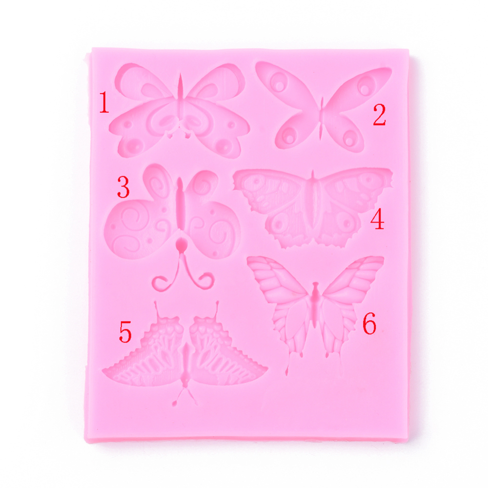 Силіконовий молд, 6 метеликів, рожевий, 110x90x8 мм