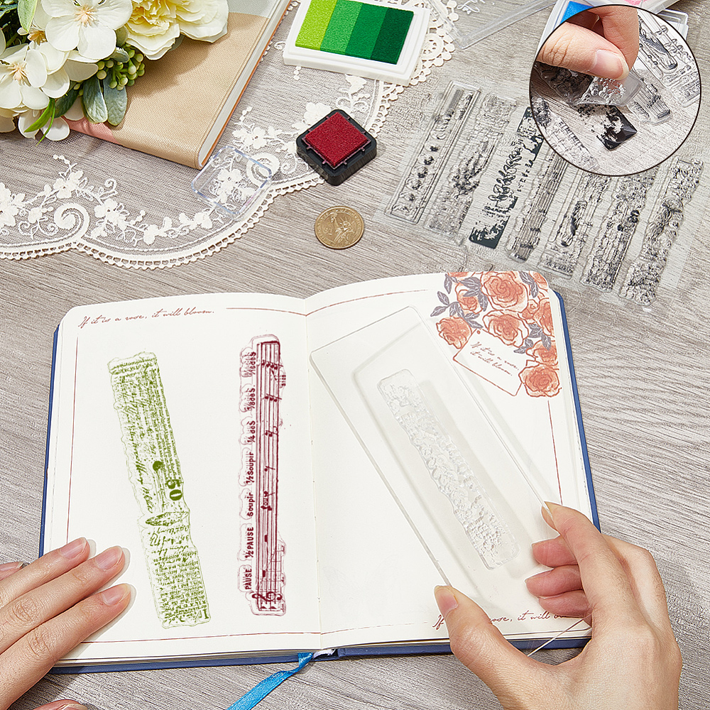 Силиконовый штамп Винтажные бордюры, 11х16 см, DIY-WH0504-51G